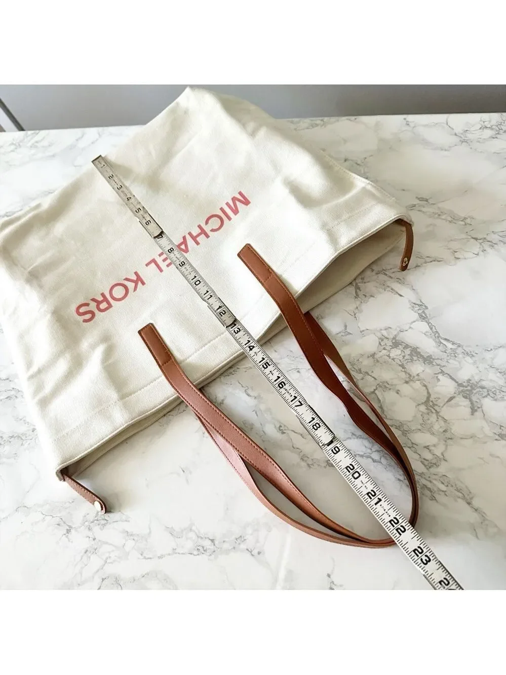 MICHAEL Michael Kors White Canvas Shoppers Tote with Brown Straps